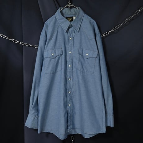 80s SADDLE KING WESTERN By KEY USA made Iceblue Chambray Denim L/S Western Shirts