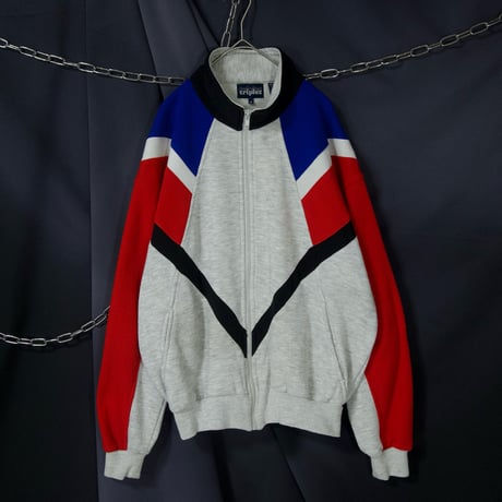 90s triples Diagonal Switching Full Zip HighNeck Rayon Sweat Shirt