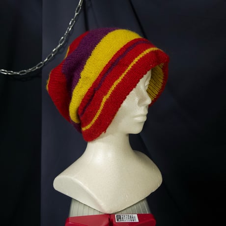 USED Border Crochet Wool Knit Tum Cap/Balloon Cap