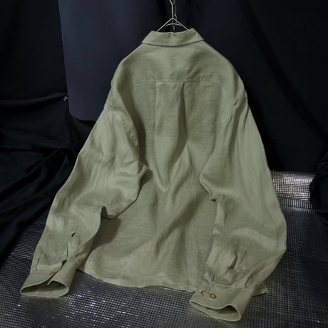 90s MONDO Italy made Linen 100% Fly Front Light Sage Green Design L/S Shirts