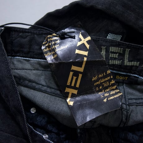 Deadstock HELIX Fade Washing Cross Embroidery BootsCut Black Denim
