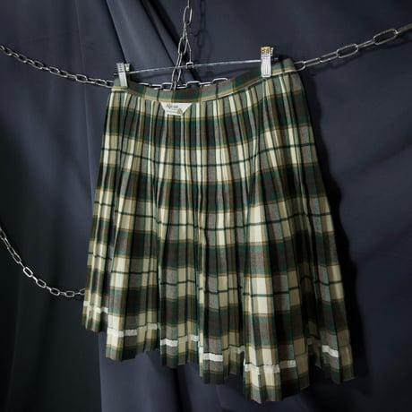 70s ALjean Canada Virgin Wool Tartan×Ombre Check Pleats Kilt Wrap Skirt