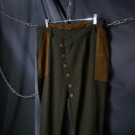USED HerringBorn Deformation 6 Button Cotton Knit Saruel Pants