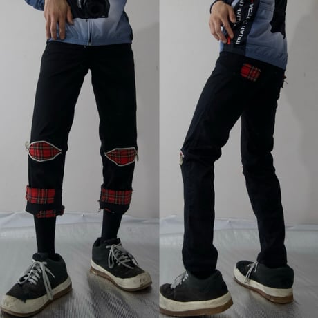 CYBER DOG UK made Tartan Check Zipper Gimmick Pants