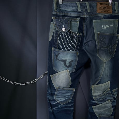 JAPRAG OKISHANA SAMOKI Rebuild Multi Pockets Banana Cut Wash Denim