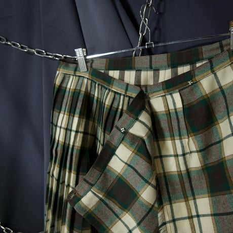 70s ALjean Canada Virgin Wool Tartan×Ombre Check Pleats Kilt Wrap Skirt