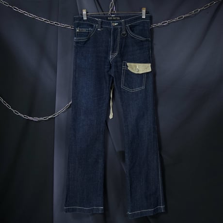 c96~04 BODY BUTTER Leather Switching BootsCut Flare Denim