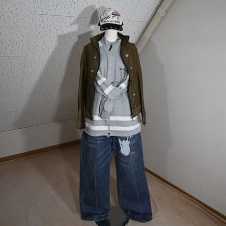 Indigo Red Design Wide Denim Pants