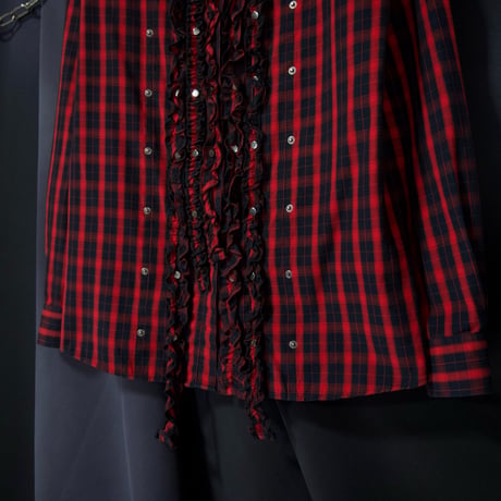 00s Diesel Block & Ombre Check Deformation Frills ( Bondage Parachute ) L/S Shirts