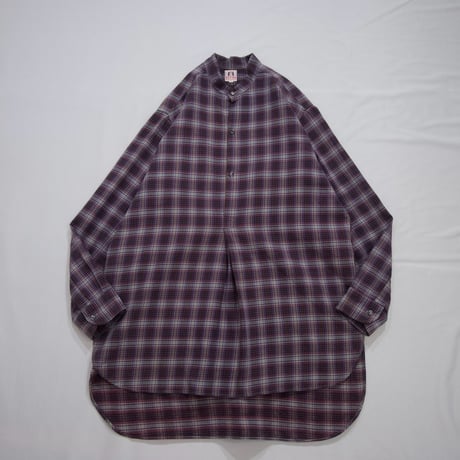 50s~60s ELTVA France made Vintage Band Collar Check Grandpa Smock Shirts