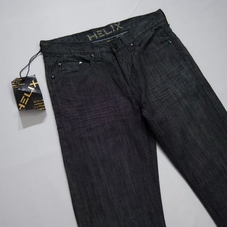 Deadstock HELIX Fade Washing Cross Embroidery BootsCut Black Denim