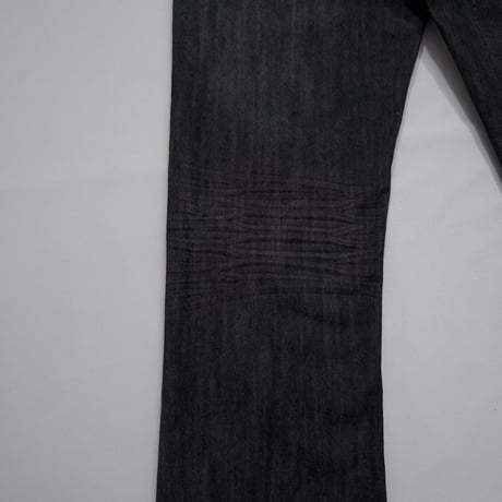 Deadstock HELIX Fade Washing Cross Embroidery BootsCut Black Denim