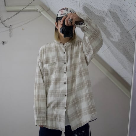Natural Threads Band Collar Linen Check L/S Shirts