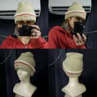KENSHO ABE Square Bell Shape Border Line Embroidery Wool Knit Cap