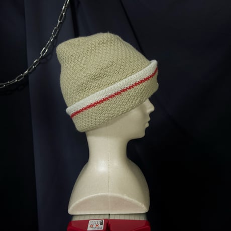 KENSHO ABE Square Bell Shape Border Line Embroidery Wool Knit Cap