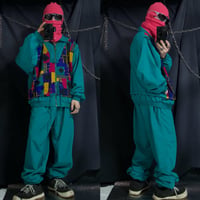 90s CASUAL ISLE Picasso motifs Art Graphics SetUp Polyester Blouson/Wide Easy Pants