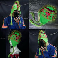 USED Mohawk Cyber Neon Color Fringe Ear Bird’sEye FairIsle Knit Cap