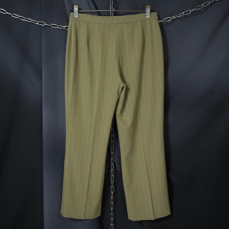 Late90s~Early00s Italy made Rayon Chalk Stripes Center Crease Flare Boots Cut Slacks