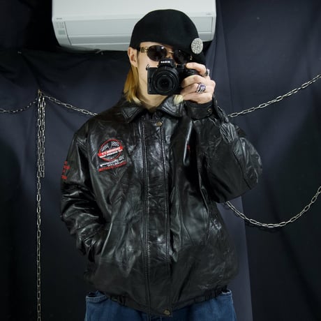 90s John Blair Racing Team&Company Logo Embroidery TSUGIHAGI Leather Sports Jacket