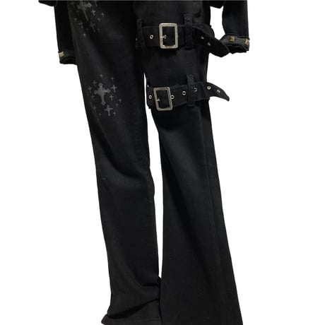 Hide Rock Bondage Flare Design Pants