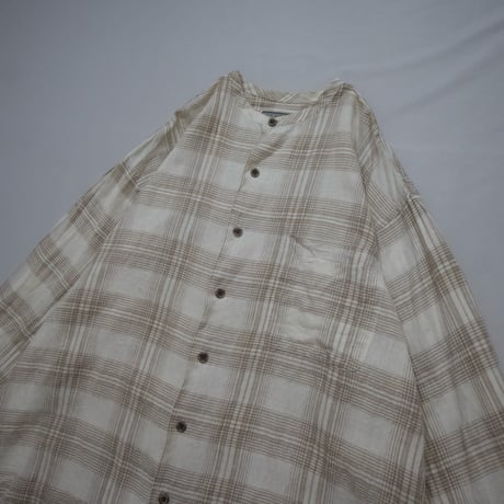 Natural Threads Band Collar Linen Check L/S Shirts