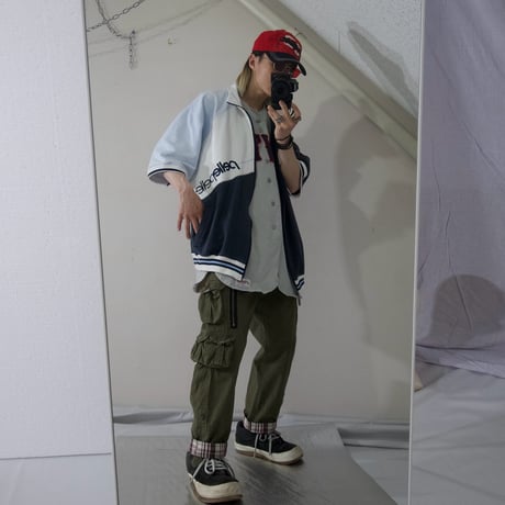 USED Multi Pockets & Zippers Gimmick Check Design Cargo Pants