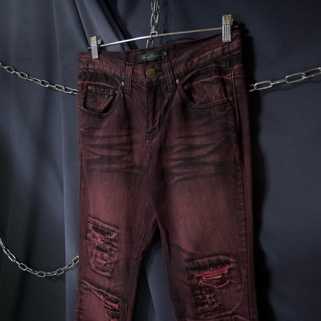 "00s Y2K Rock Spice” Piece Dying Boro Crush Damage Skinny Denim