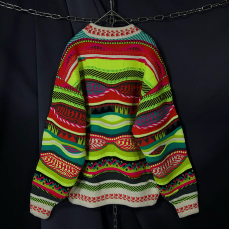 90s DESCENTE Psychedelic Patterns&Colors 3D Knit Sweater