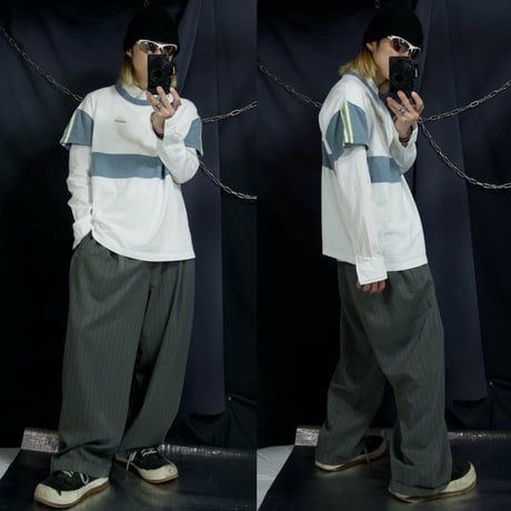 Late90s~Early00s Adidas RingerNeck Awesome Irregularity Switched&Colour S/S Tee