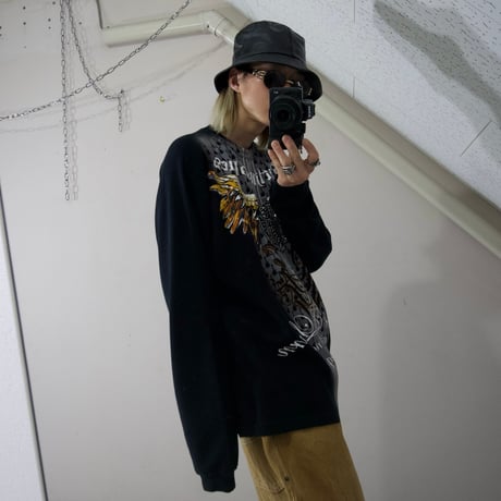 PellePelle Rhinestone Thermal Feather&Guiter Graphics L/S Tee