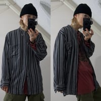 USED “Punk Spice” Monotone Stripe Band Collar Rayon L/S Shirts