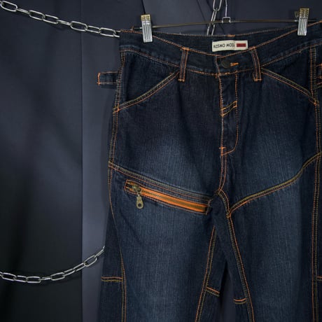 KOSMO MODA (K&M Jeans) Stitched Switching Zipper Gimmick Wash Baggy Denim