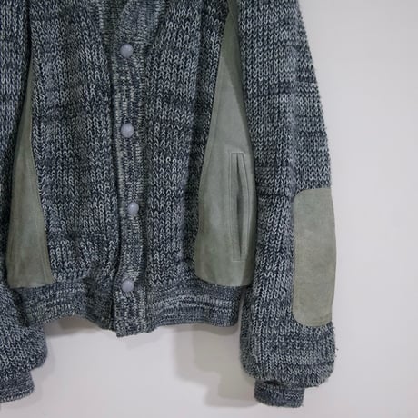 80s Pioneer Wear Suede Leather Switched Oversized Acrylic Knit Cardigan