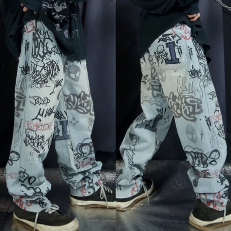 JADED LONDON Full Graphics Alien&Fire Baggy Denim