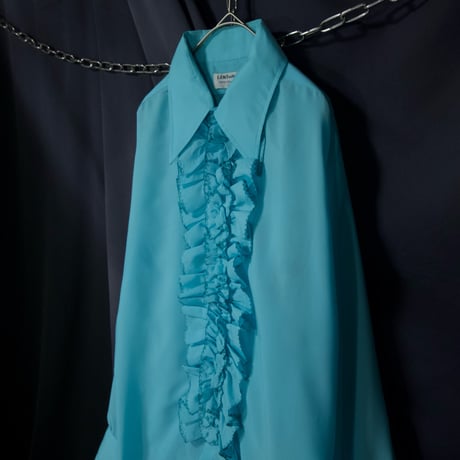L&M Fashions Turquoise Blue Twill L/S Frills Shirts