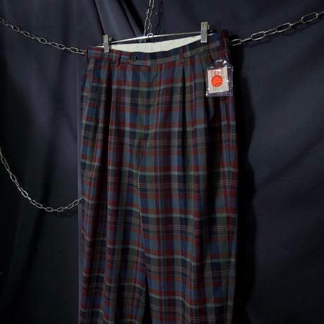 80s~90s Euro Deadstock Tartancheck 2tuck Wide Slacks Pants