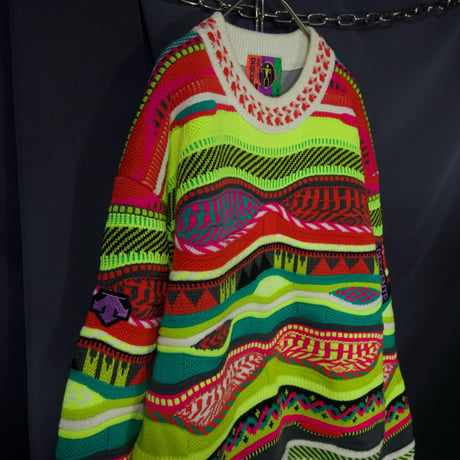 90s DESCENTE Psychedelic Patterns&Colors 3D Knit Sweater