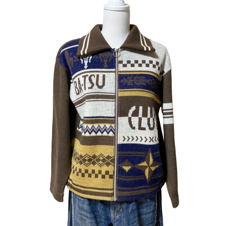 90s Batsu Club FullZip Wool Knit Sweater