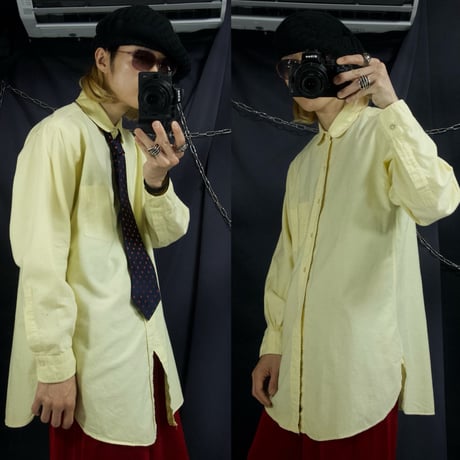 “Formal Punk Style” 90s Eagle USA made Oxford Cotton Peter Pan Round Collar L/S Tapered Shirts