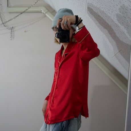 “Grunge Spice” LineaDonatella Shiny Satin Emblem Embroidery L/S Pajama Shirt
