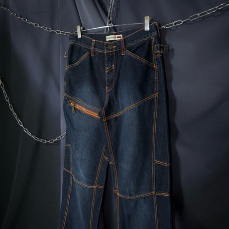 KOSMO MODA (K&M Jeans) Stitched Switching Zipper Gimmick Wash Baggy Denim