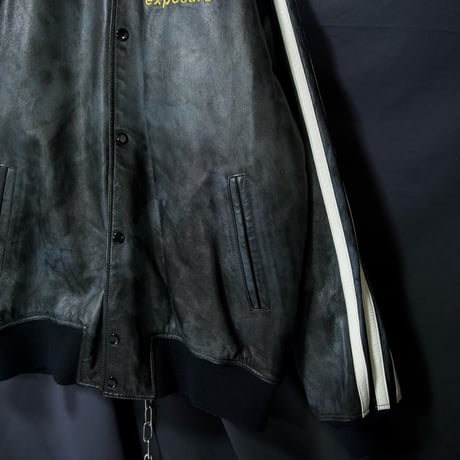 USED Sun Fade Oversized Sideline All Leather Stadium Jacket