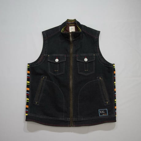 USED Acrylic Knit & Fake Suede Switching Denim Vest