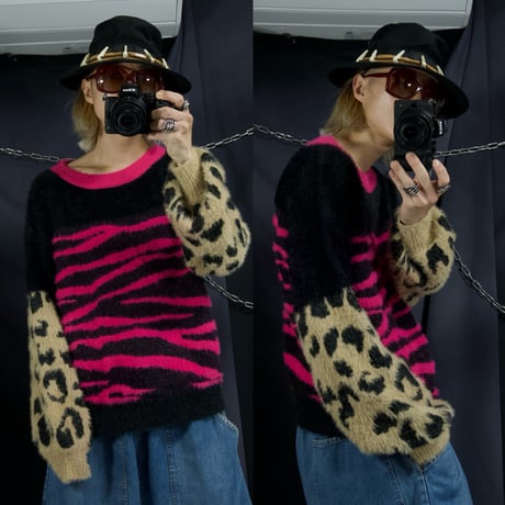 Euro “VisualKei Spice” Zebra&Leopard Shaggy Knit Sweater
