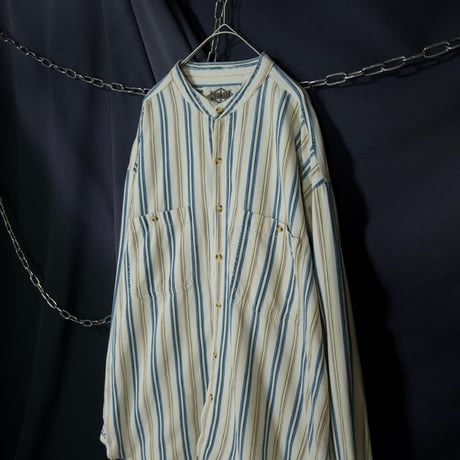 COURAGE Multi Color Chalk Stripes Stand Collar Oversized L/S Shirts