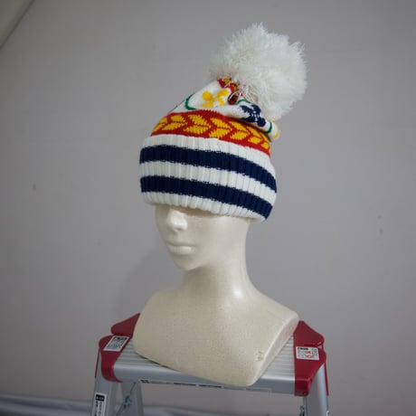 USED Cross Design Acrylic BonBon Knit Cap