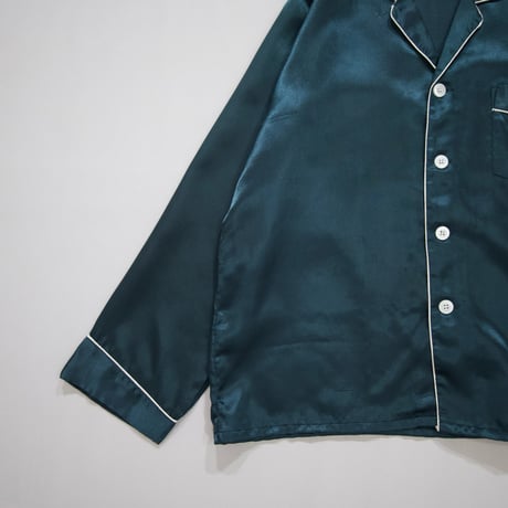 “Grunge Spice” USED Pure Silk Plain Teal Green L/S Pajama Shirts