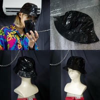 PU Leather Shiny Metallic Black Bucket Hat