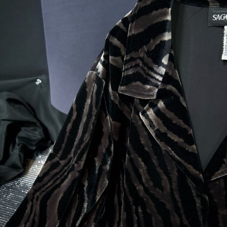 90s SAG HARBOR Tailored Open Collar Velor Tiger Patterns Shirts Jacket