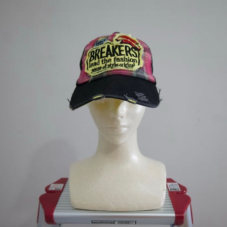 USED Tartan Check Embroidery Damage Mesh Cap